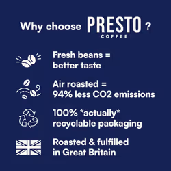Presto Coffee House Filter Speciality Coffee Beans 1kg Medium Roast Tasting Notes Sweet Cocoa and Peanuts Rainforest Alliance Certified 100% Arabica