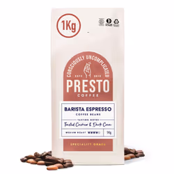 Presto Coffee | Velvety Smooth Speciality Coffee Beans 1kg | Dark Roast | Chocolate & Almond Notes | Rainforest Alliance Cert ...