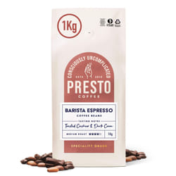 Presto Coffee | Velvety Smooth Speciality Coffee Beans 1kg | Dark Roast | Chocolate & Almond Notes | Rainforest Alliance Certified 50/50 Blend |