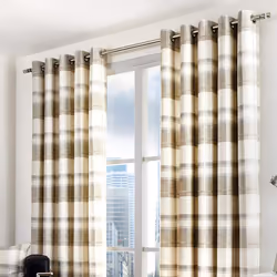 Fusion - Balmoral Check - 100 Percent Cotton Pair of Eyelet Curtains - Natural, Curtains: 66" Width x 72" Drop (168 x 183 cm) ...