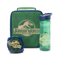 Jurassic World Kids Lunch Bag Set | Adventure with Cool T-Rex Dinosaur Logo | Insulated Food Bag, Bottle & Snack Pot | School Merchandise in Green &