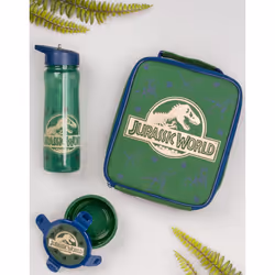 Jurassic World Kids Lunch Bag Set | Adventure with Cool T-Rex Dinosaur Logo | Insulated Food Bag, Bottle & Snack Pot | School Merchandise in Green &