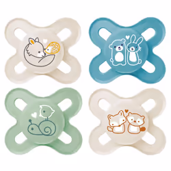 MAM skin soft silicone dummy start especially for early and newborns extra small // 0-2 months Boy // set of 4 // incl. 2 ste ...