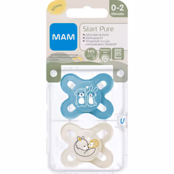 MAM skin soft silicone dummy start especially for early and newborns extra small // 0-2 months Boy // set of 4 // incl. 2 sterilised transport boxes.