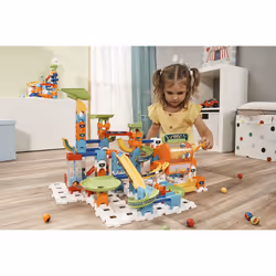 VTech Marble Rush Corkscrew Challenge, Construction Toys for Kids with 10 Marbles and 100 Building Pieces, Electronic Marble Run, Colour-Coded