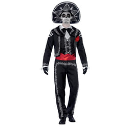 Smiffys Adult men's Day of the Dead Senor Bones Costume, Jacket, trousers, Mock Shirt and Hat, Day of the Dead, Halloween, Black, M - Size 38-40