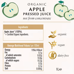 Biona Organic Apple Juice 1 L Pack of 6 Pure Pressed Fruit Juice Harvested by Organic Farmers No Added Sugar or Artificial Flavourings