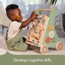 Tiny Love Wooden Baby Walker, Activity Walk Behind, 2-in-1 Activity Walker, 12 Interactive Activities, Supports Motor Skills, Cognitive Development,