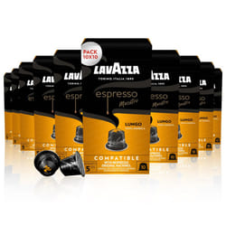 Lavazza, Espresso Maestro Lungo, 100 Aluminium Capsules Compatible with Nespresso Original Machines, Fruit & Flowers Notes, 100% Arabica, Intensity