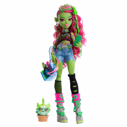 Monster High Venus McFlytrap Doll, Plant Monster with Pet Cat Chewlian & Accessories like Backpack, Notebook, Snacks & More, ...