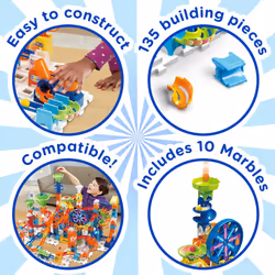 VTech Marble Rush Adventure Set, Construction Toys for Kids with 10 Marbles and 128 Building Pieces, Electronic Track Set for Boys & Girls,