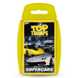 Top Trumps Supercars Classic Card Game, learn facts about the Aston Martin DBS, McLaren Senna and Bugatti Chiron in this educational packed game,
