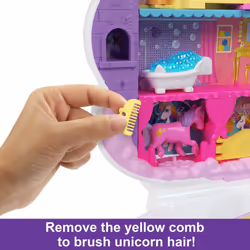 Polly Pocket Mini Toys, Rainbow Unicorn Salon Styling Head and Playset with 2 Micro Dolls, 20+ Accessories and Moving Features, HMX18