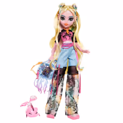 Monster High Lagoona Blue Doll in Mesh Tee and Cargo Pants, Includes Pet Fish Neptuna and Accessories like a Backpack, Snack  ...