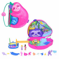 Polly Pocket Playset and Travel Toy with 2 Micro Dolls and 12 Accessories, Animal Toy, Sloth 2-in-1 Purse Compact, HRD40