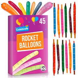 SOL 45pk Rocket Balloons, Assorted Colours Flying Whistling Party Bag Fillers for Kids, Durable Latex, Noisy Screaming, Perfe ...