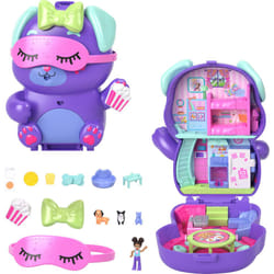 Polly Pocket Dolls and Playset, Sleepover Puppy Compact, Travel Toy with 1 Micro Doll, Pet Dogs, Food & Fashion Styling Accessories, JCR38
