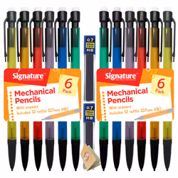 SOL 12pk Mechanical Pencils with Built-In Eraser - 0.7mm HB Lead Propelling Pencils, Includes 24 Refill Leads for Extended Wr ...