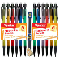 SOL 12pk Mechanical Pencils with Built-In Eraser - 0.7mm HB Lead Propelling Pencils, Includes 24 Refill Leads for Extended Writing, Durable and