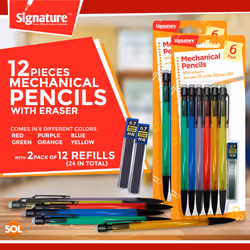 SOL 12pk Mechanical Pencils with Built-In Eraser - 0.7mm HB Lead Propelling Pencils, Includes 24 Refill Leads for Extended Writing, Durable and