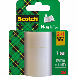 Scotch Magic Tape, Promo Pack, 2 Rolls + 1 FREE, 19 mm x 15 m - General Purpose Sticky Tape for Document Repair, Labelling &  ...