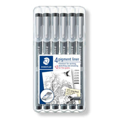 STAEDTLER ?308 SB6P Pigment Liner Fineliner Pens with Assorted Line Width - Black (Set of 4 + 2 Free)