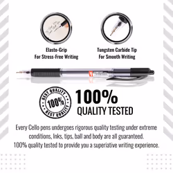 Cello Ballpoint Pen Black Pens Comfort Grip Ball Pens Medium Point Biros,Retractable Ballpoint Pens (1.0MM) Black Pen, Pack of 12 | ideal for office,
