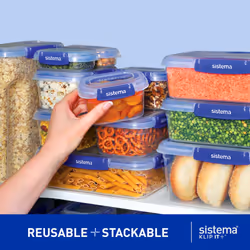 Sistema KLIP IT PLUS Food Storage Container | 5.5 L Square | Airtight, Stackable & Nestable Meal Prep Container with Lid | School Lunch Box | BPA-Free