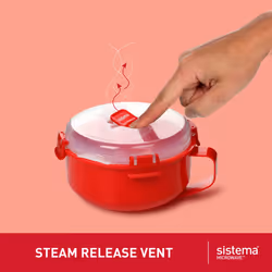 Sistema Microwave Breakfast Bowl | 850 ml | Round Microwave Container with Steam Release Vent | BPA-Free | Red | 1 Count