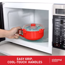 Sistema Microwave Breakfast Bowl | 850 ml | Round Microwave Container with Steam Release Vent | BPA-Free | Red | 1 Count