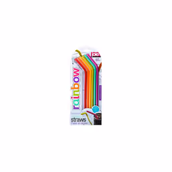 Joie 12711 Set of 6 Rainbow Flexible Straws with Cleaning Brush Reusable Silicone
