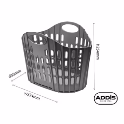 Addis Flat Easy Store Laundry Basket Hamper, Dark Grey, 38 Litre