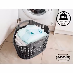 Addis Flat Easy Store Laundry Basket Hamper, Dark Grey, 38 Litre