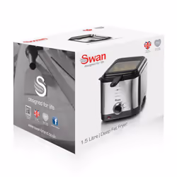 Swan SD6060N 1.5 litre Stainless Steel Fryer with Viewing Window, Non-Stick Coating for Easy Cleaning and Adjustable Thermostat with Indicator Light,