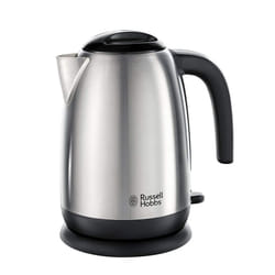 Russell Hobbs Brushed Stainless Steel & Black Electric 1.7L Cordless Kettle with black handle (Fast Boil 3KW, Removable washable anti-scale filter,