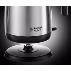 Russell Hobbs Brushed Stainless Steel & Black Electric 1.7L Cordless Kettle with black handle (Fast Boil 3KW, Removable washable anti-scale filter,