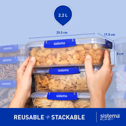Sistema KLIP IT PLUS Leakproof Food Storage Containers | 2.2 L | Airtight, Stackable & Nestable Meal Prep Containers with Lids | School Lunch Boxes |