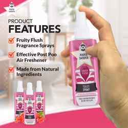 SOL 3pk x 60ml Pooper Swooper Toilet Spray Fruity Flush Fragrance, Odour Masking Air Freshener Refresher for Public Bathrooms, Offices and Home,