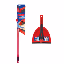 Vileda 160496 DuActiva 2-in-1 Anti-Dust Broom Plus Dustpan Set, Red/Black, 14.1 x 29.4 x 81 cm