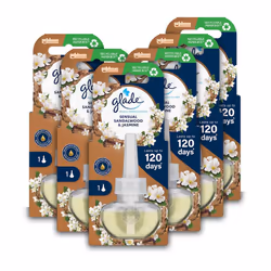 Glade Plug in Air Freshener Refill, Electric Scented Oil Room Air Freshener, Sandalwood & Jasmine, Pack of 6 (6 x 20ml)