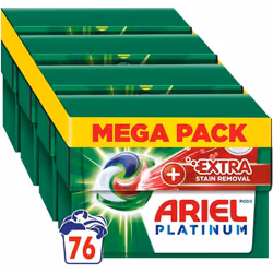 Ariel Platinum PODS?, Washing Liquid Laundry Detergent Capsules 76 (4x19) Washes, +Extra Stain Removal, Even Remove 7-Day Dri ...