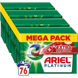 Ariel Platinum PODS?, Washing Liquid Laundry Detergent Capsules 76 (4x19) Washes, +Extra Stain Removal, Even Remove 7-Day Dried-In Stains