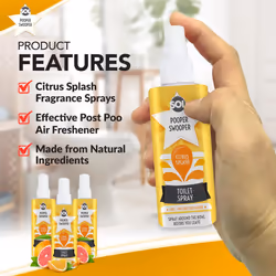 SOL 3pk x 60ml Pooper Swooper Toilet Spray Citrus Splash Fragrance, Odour Masking Air Freshener Refresher for Public Bathrooms, Offices and Home,