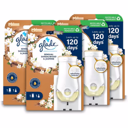Glade Plug in Air Freshener Holder and Refill, Electric Scented Oil Room Air Freshener, Sandalwood & Jasmine, Pack of 4 Start ...