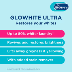 Dr. Beckmann Glowhite Ultra|Maintains brighter white laundry |Treats Greying | 4 x 40 g x 6
