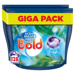 Bold All-in-1 PODS, Washing Liquid Detergent Tablets / Capsules 128 Washes (64X2) Ocean Escape, Washing Detergent For Brilliant Cleaning With Built-In