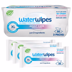 WaterWipes Adult Care Sensitive Body & Intimate Hygiene Wipes, 90 Wipes (3 Packs), Extra Large Textured, 99.9% Water-Based, F ...