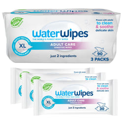 WaterWipes Adult Care Sensitive Body & Intimate Hygiene Wipes, 90 Wipes (3 Packs), Extra Large Textured, 99.9% Water-Based, For Everyday Personal Uses
