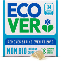 Ecover Non-Bio Washing Capsules - Laundry Capsules / Tablets - Laundry Detergent With Clean And Fresh Almond & Rescued Apricot Scent, 1x Pack of 34