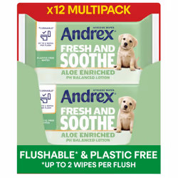 Andrex Fresh and Soothe Hygiene Wipes, 12 Packs - Flushable Toilet Wipes - Skin Kind - Contains Aloe Vera and Prebiotic Lotio ...